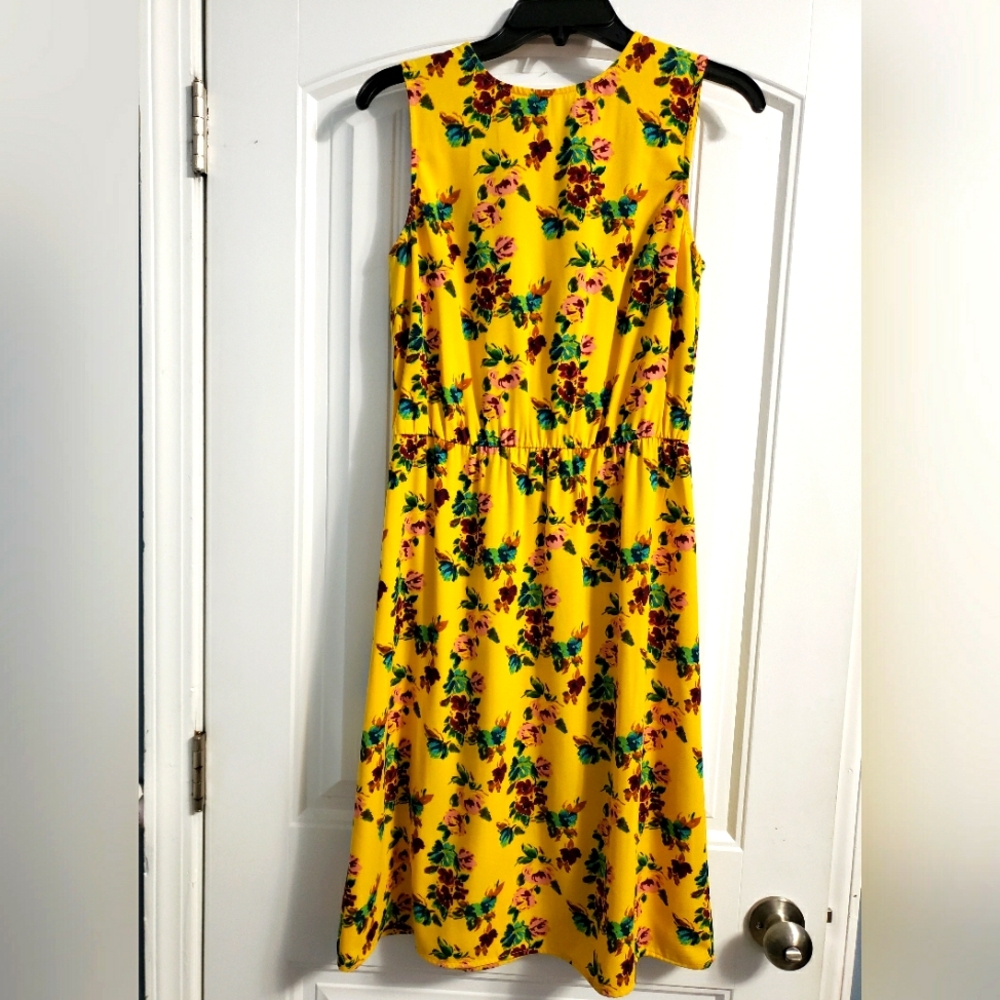 Yellow Floral High Neck Dress